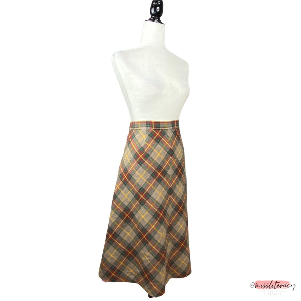 Vintage Women's Mister Leonard/Len Wasser Wool Plaid Tartan Midi Skirt [Size L] - Picture 11 of 15